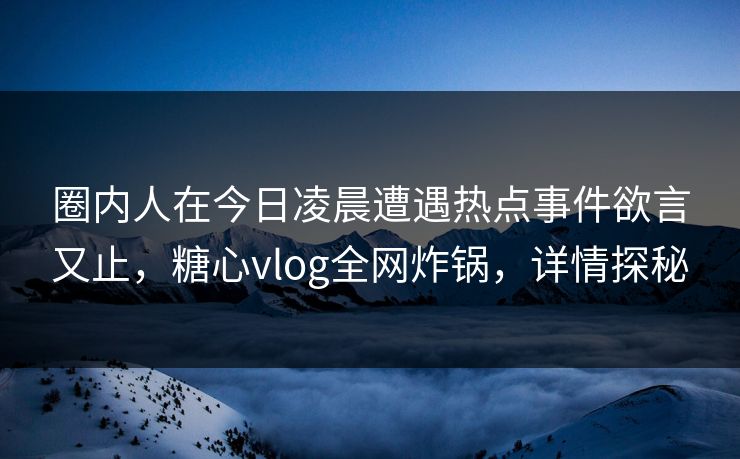 圈内人在今日凌晨遭遇热点事件欲言又止，糖心vlog全网炸锅，详情探秘